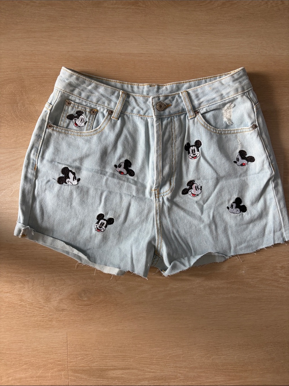 Light Blue Denim Mickey Patch High-Waist Women's Shorts